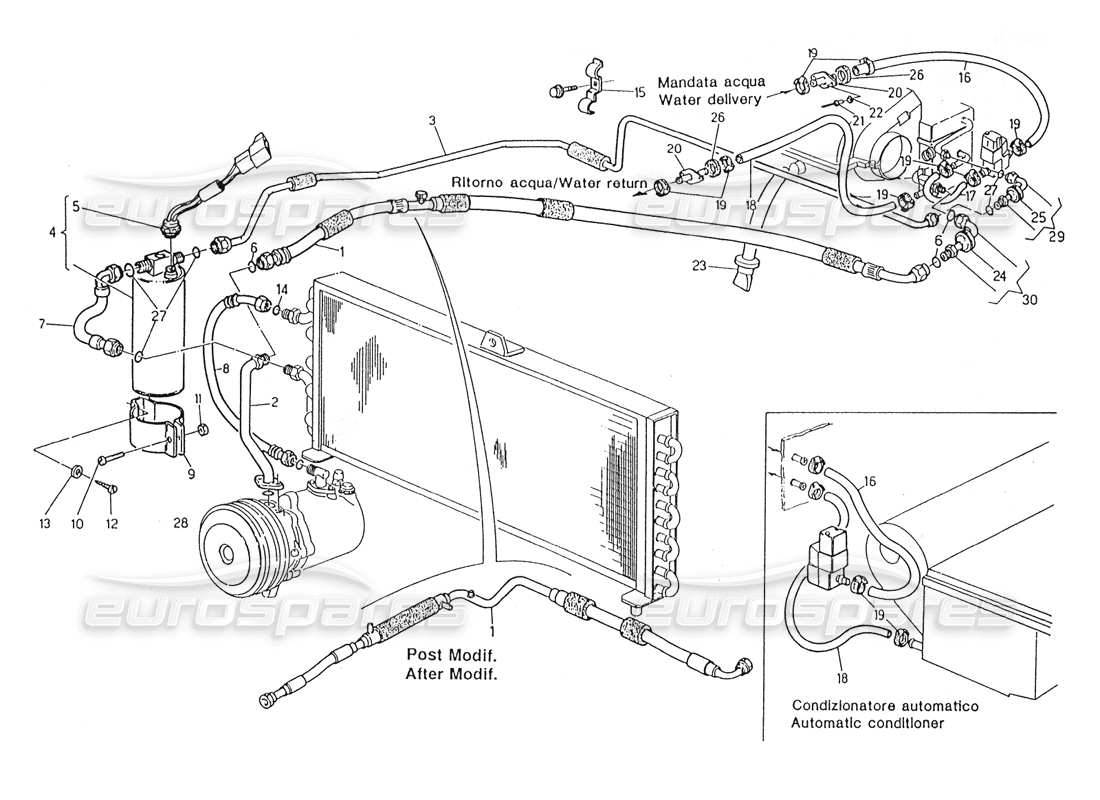 Maserati Karif 2.8 Klimaanlage, rechte Lenkung (nach Modifikation), Teildiagramm