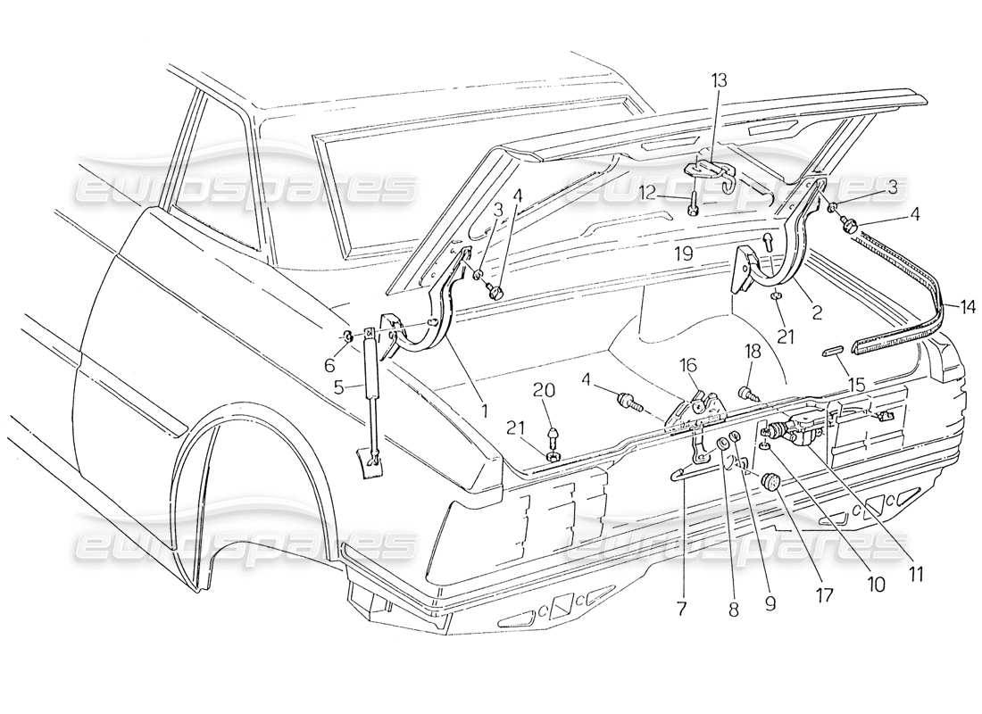 Maserati Karif 2.8 Kofferraumdeckel: Scharniere, Kofferraumdeckelentriegelung Teildiagramm