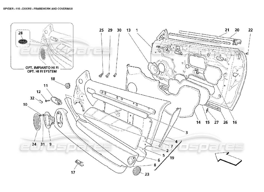 Maserati 4200 Spyder (2002) Türen – Rahmen und Verkleidungen Teilediagramm