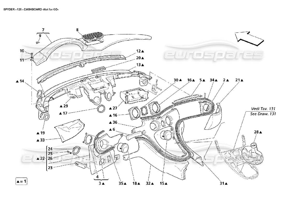 Maserati 4200 Spyder (2002) Armaturenbrett – Nicht für GD Teilediagramm