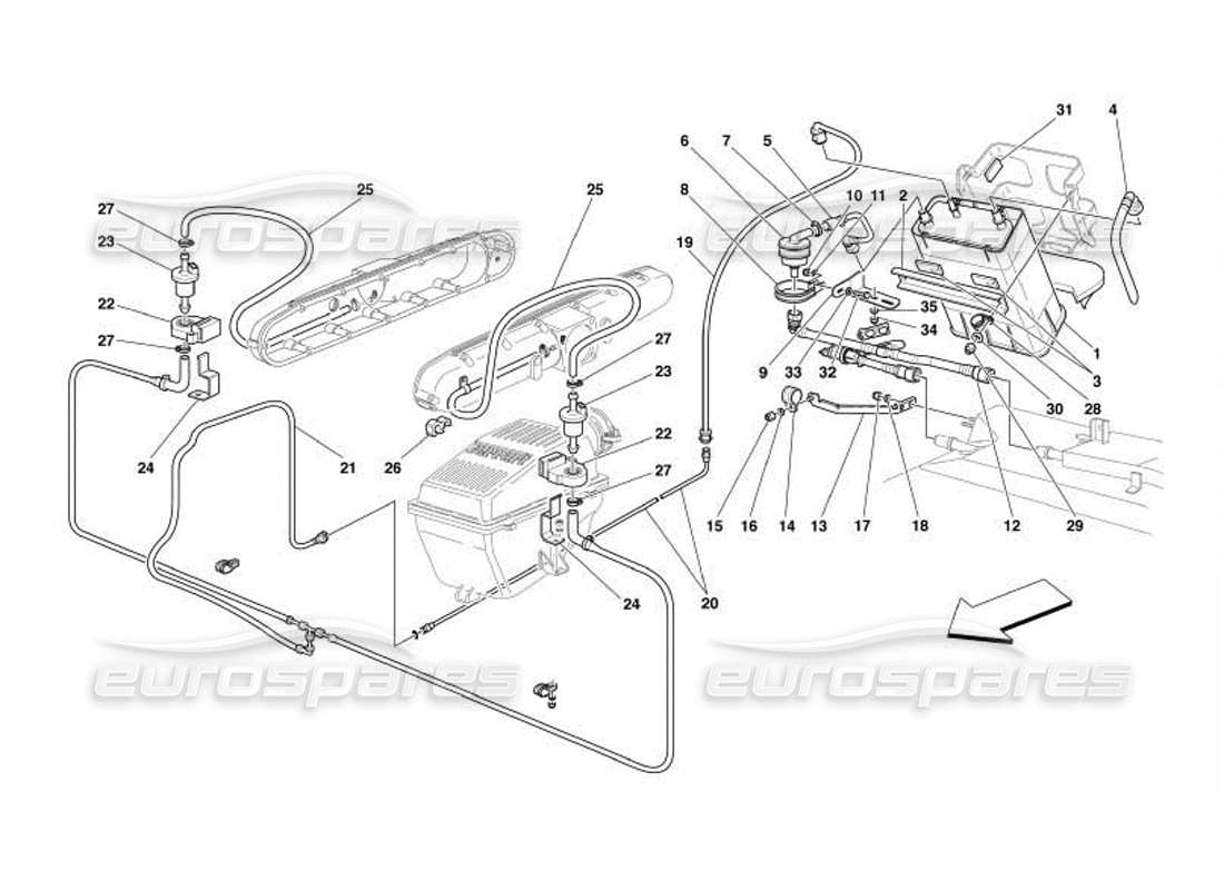 Ferrari 550 Barchetta Antiverdunstungsgerät – gültig für USA und CDN – Teilediagramm