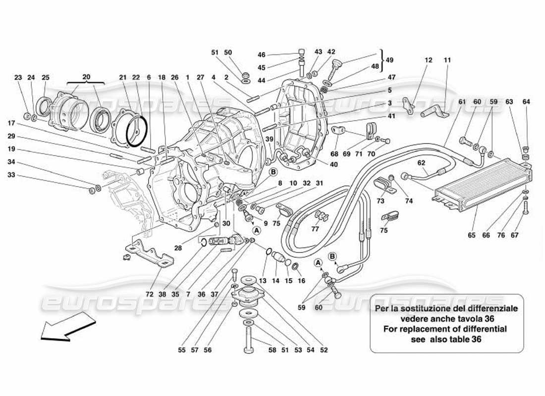Ferrari 550 Barchetta Differentialträger und Kupplungskühler Teilediagramm