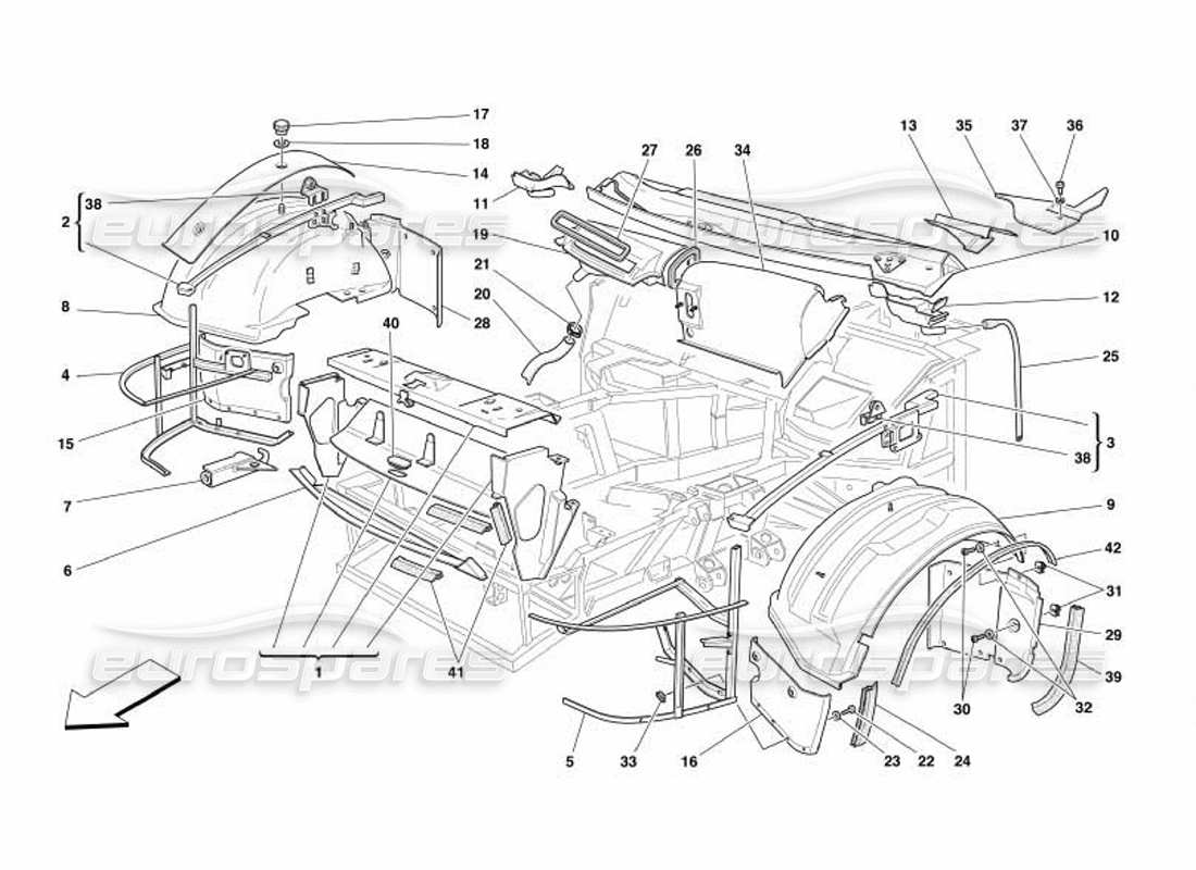 Ferrari 550 Barchetta Vordere Strukturen und Komponenten Teilediagramm