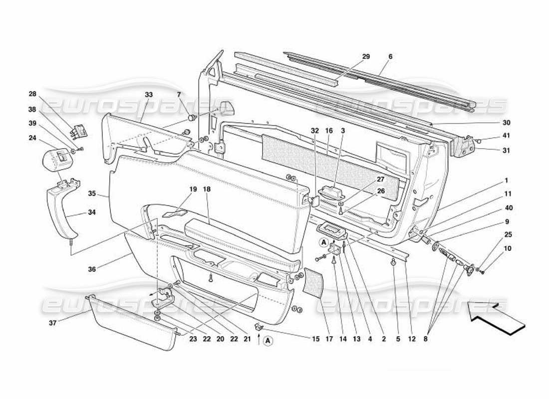 Ferrari 550 Barchetta Türen – Rahmen und Verkleidungen Teilediagramm