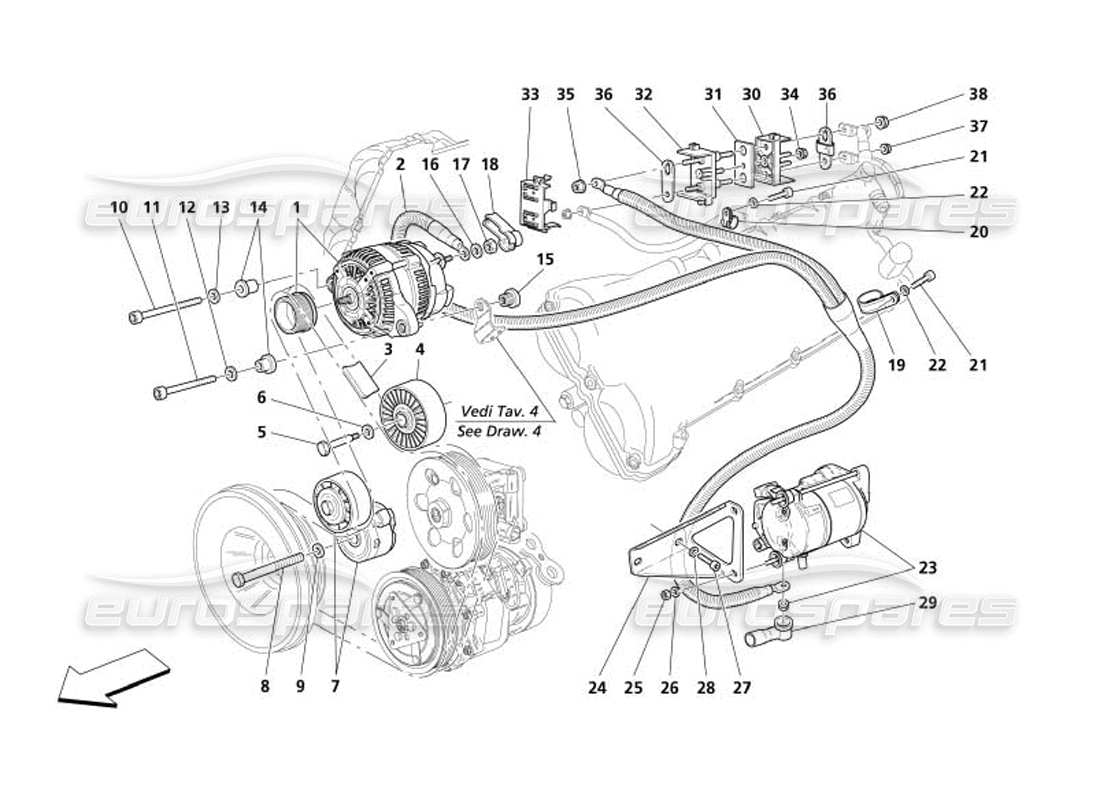 Maserati 4200 Coupé (2005) Stromgenerator-Startmotor Teilediagramm