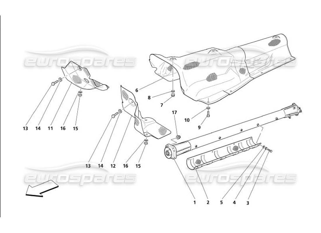 Maserati 4200 Gransport (2005) Motor-Getriebe-Verbindungsrohr und Isolierungen Teilediagramm