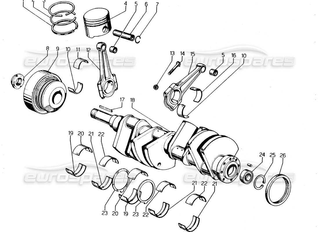 Lamborghini Urraco P250 / P250S Kurbelwelle Teilediagramm