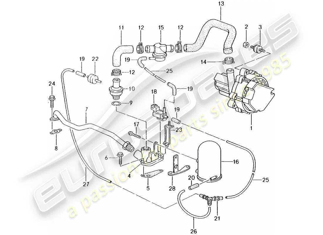 Porsche Boxster 986 (1997) SEKUNDÄRLUFTPUMPE - D >> - MJ 1999 Teildiagramm