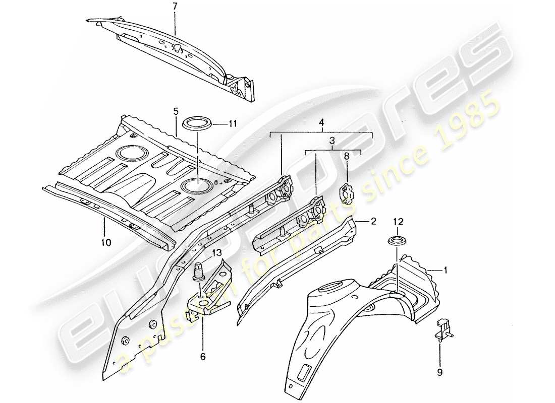 Porsche Boxster 986 (1998) HINTERES ENDE - EINZELTEILE Teildiagramm