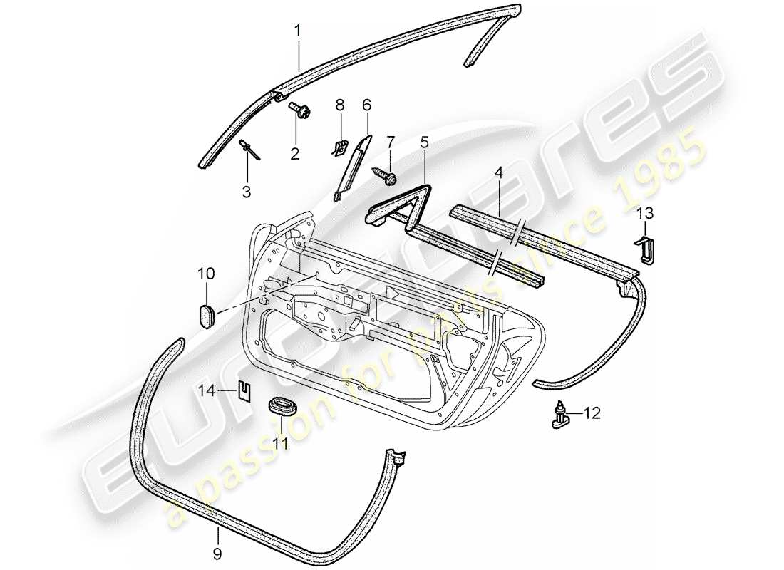 Porsche Boxster 986 (1998) TÜRDICHTUNG – DICHTUNG – WINDSCHUTZSCHEIBENRAHMEN Teildiagramm