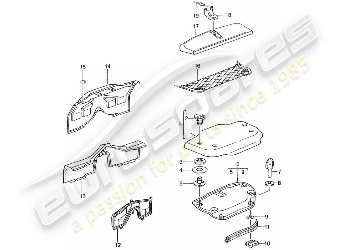 Porsche Boxster 986 (1998) VERKLEIDUNGEN – MOTORRAUM Teildiagramm