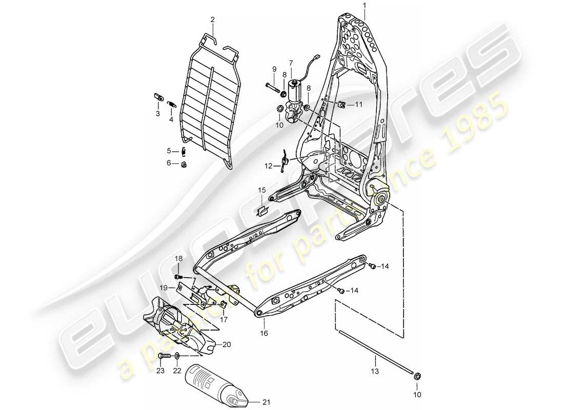 Porsche Boxster 986 (1998) RAHMEN – RÜCKENLEHNE – RAHMEN FÜR SITZ – STANDARDSITZ – KOMFORTSITZ Teildiagramm