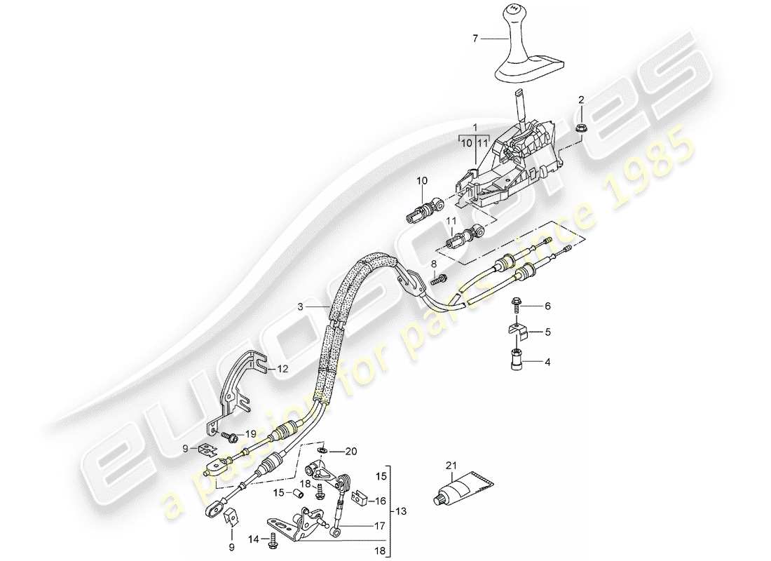 Porsche Boxster 986 (1999) SCHALTMECHANISMUS – MANUELLES GETRIEBE Teildiagramm
