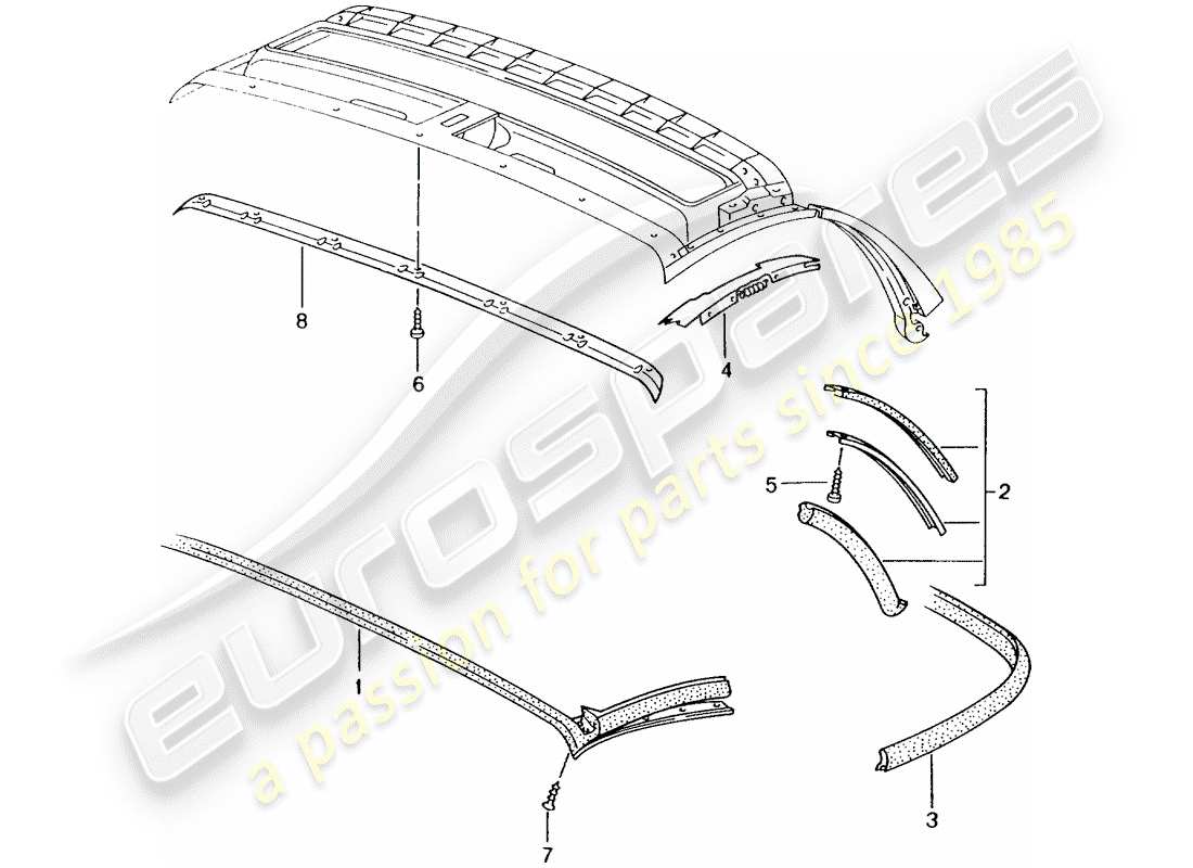 Porsche Boxster 986 (2003) CABRIOVERDECK – DICHTUNGSLEISTE Teildiagramm