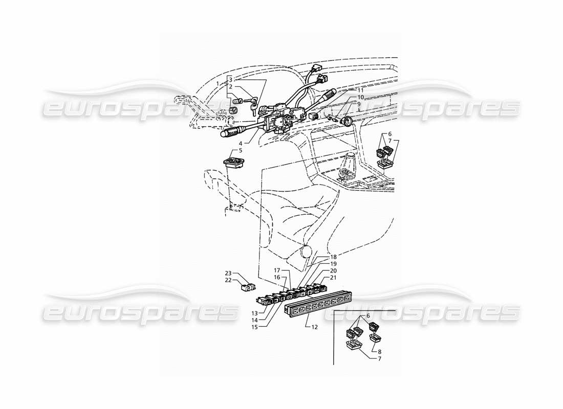 Maserati QTP. 3.2 V8 (1999) Schalter und Lenkschloss Teilediagramm