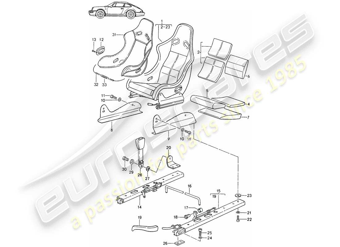 Porsche Seat 944/968/911/928 (1992) SITZ – KOMPLETT – MIT: – GANZLEDER – BEZUG Teildiagramm