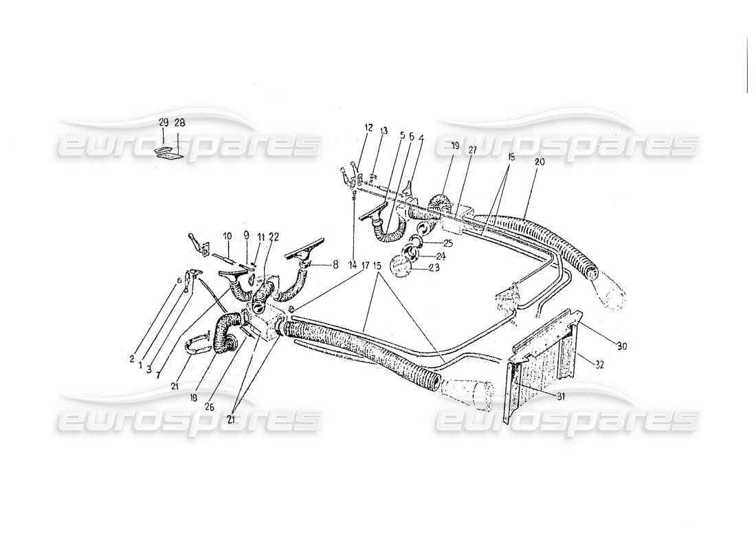 Ferrari 330 GT 2+2 (Karosserie) Innere Heizmatrix und Rohre (Ausgabe 1) Teilediagramm