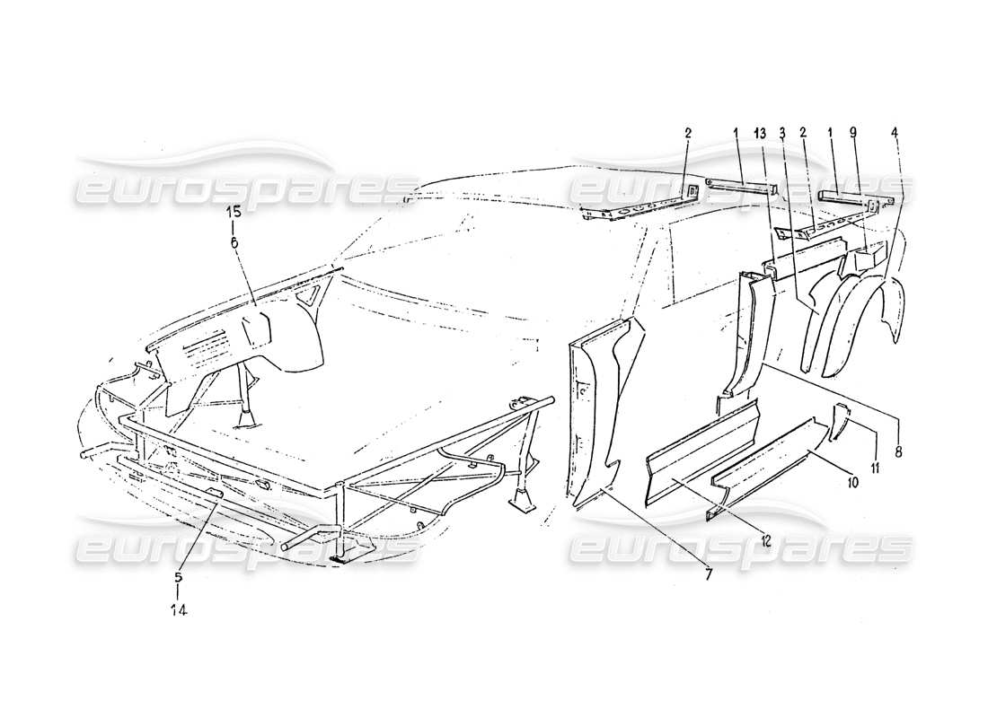 Ferrari 365 GT 2+2 (Karosseriearbeit) Rahmenwerkkörper Teildiagramm