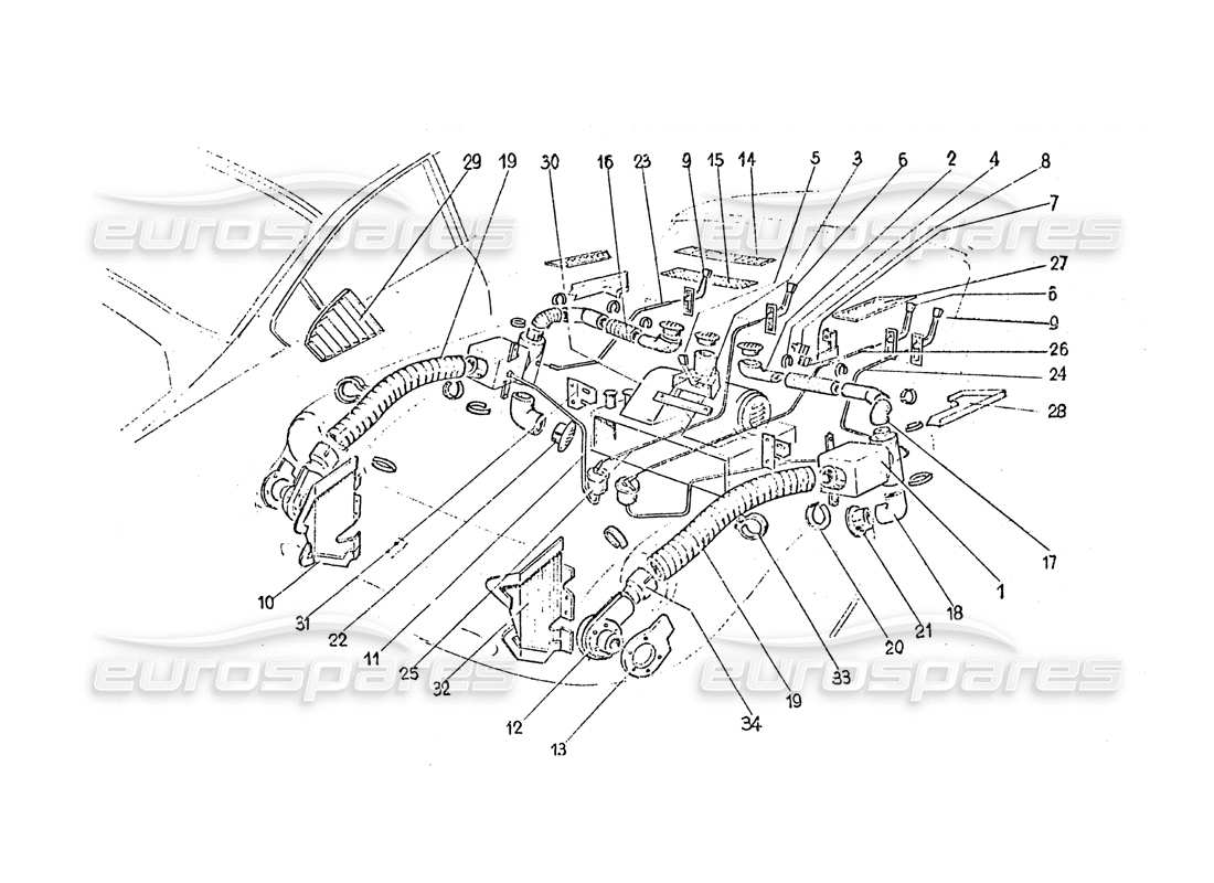 Ferrari 365 GT 2+2 (Karosserie) Heater matrix & Ventilation Teilediagramm