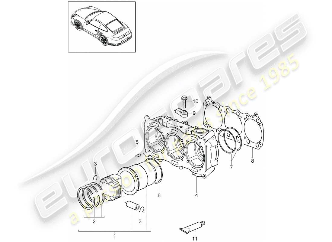 Porsche 911 T/GT2RS (2013) Zylinder mit Kolben Teildiagramm