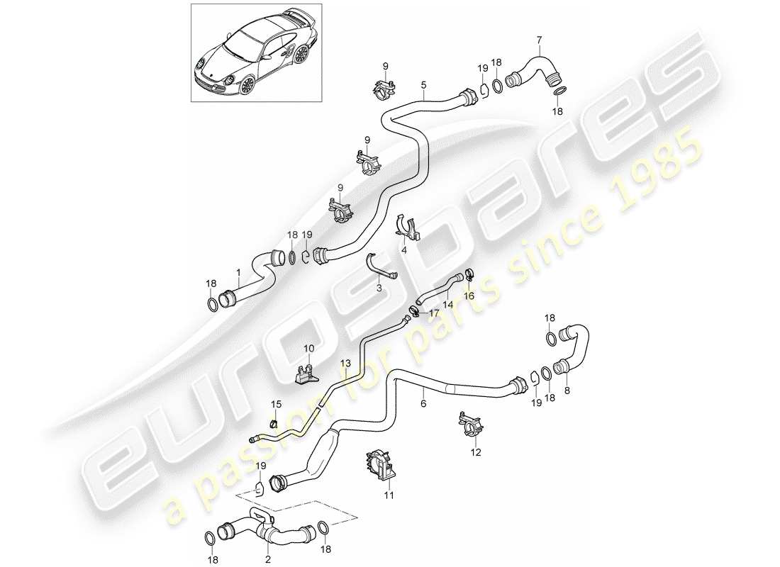 Porsche 911 T/GT2RS (2013) Wasserkühlung 1 Teildiagramm
