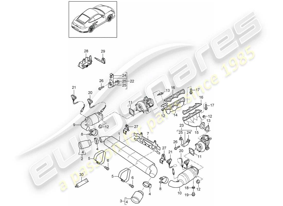 Porsche 911 T/GT2RS (2013) Abgassystem Teildiagramm