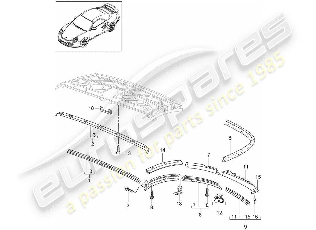 Porsche 911 T/GT2RS (2013) Cabrioverdeck Teildiagramm