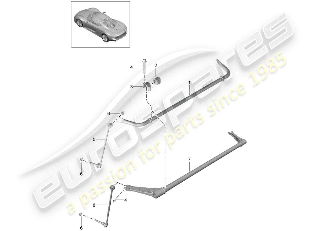 Porsche 918 Spyder (2015) Stabilisator Teilediagramm