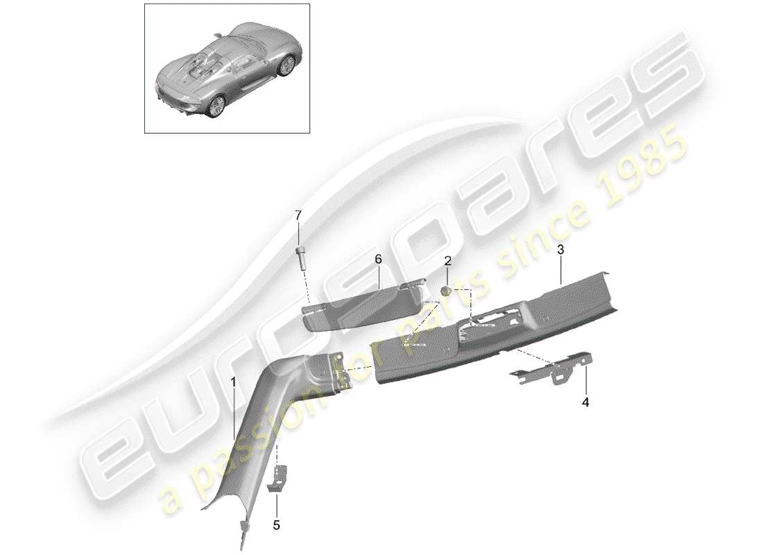 Porsche 918 Spyder (2015) Sonnenblenden Teilediagramm