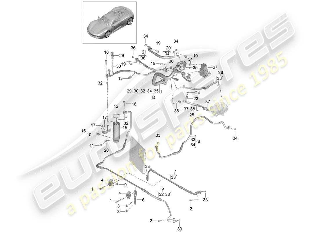 Porsche 918 Spyder (2015) Kältemittelkreislauf Teilediagramm