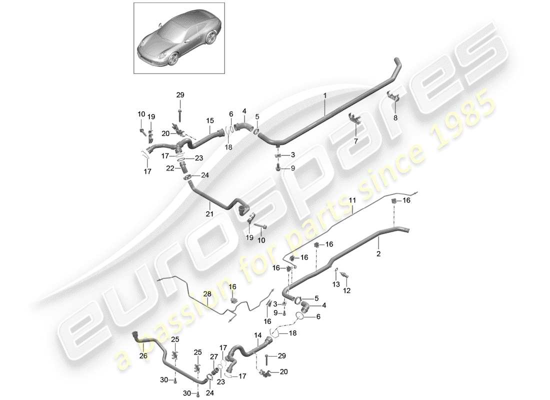 Porsche 991 (2014) Wasserkühlung 2 Teildiagramm