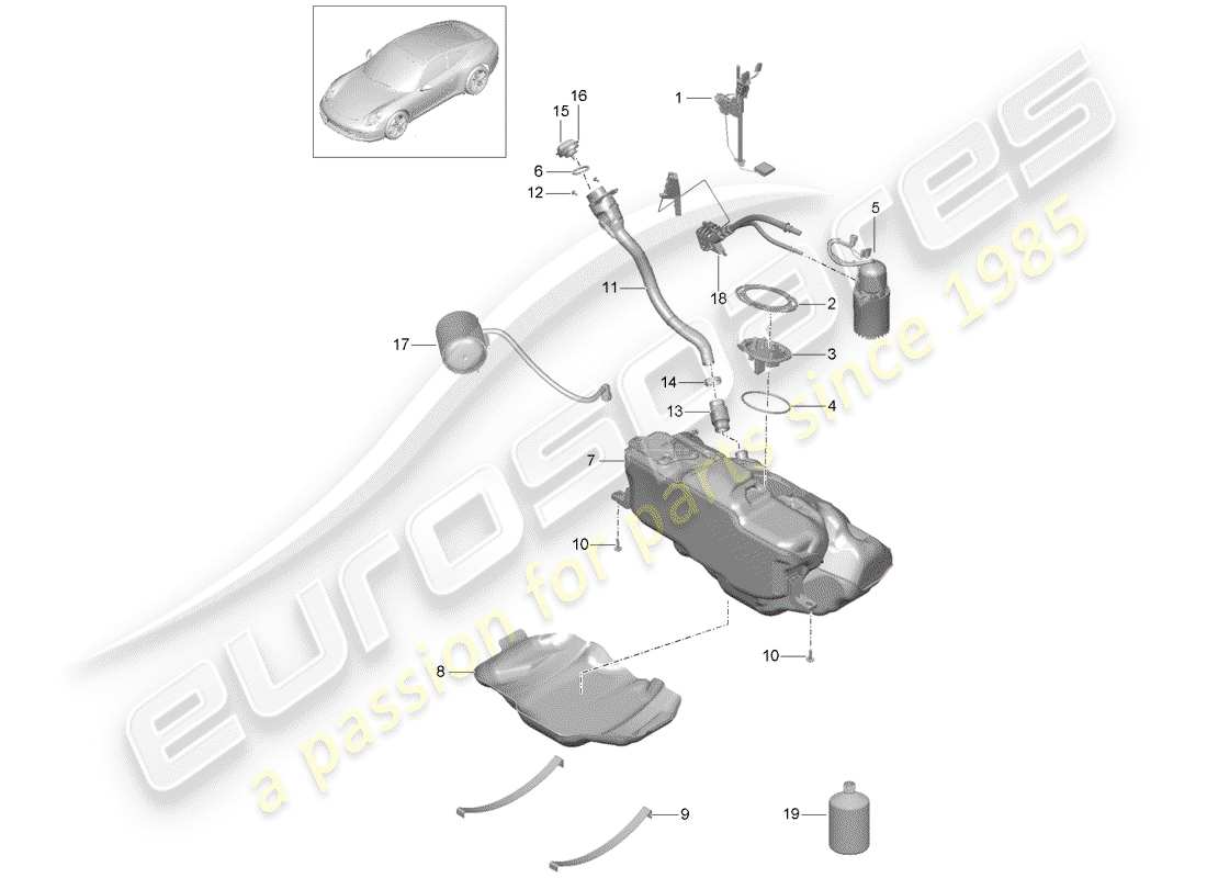 Porsche 991 (2014) Treibstofftank Teildiagramm