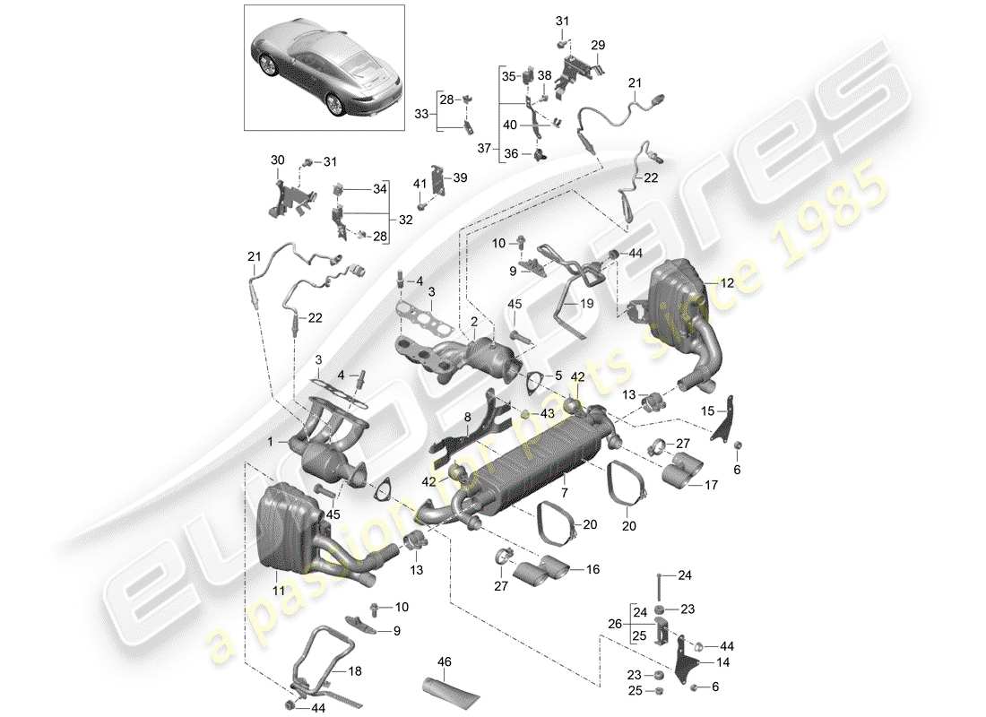 Porsche 991 (2014) Abgassystem Teildiagramm