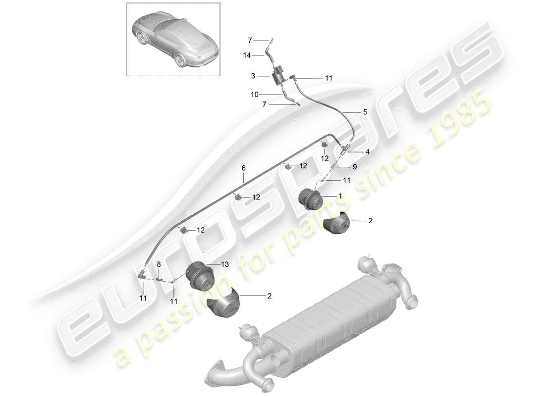 Porsche 991 (2014) Abgassystem Teildiagramm