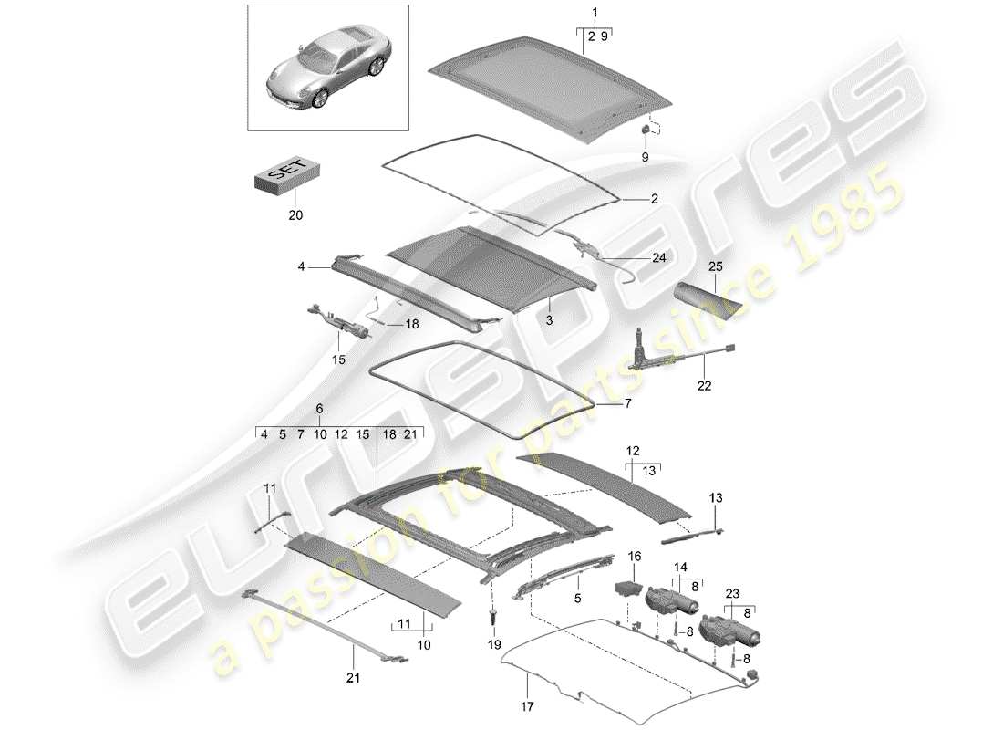 Porsche 991 (2014) Glasdach Teildiagramm