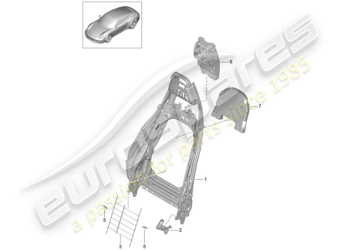 Porsche 991 (2014) Rahmen - Rückenlehne Teildiagramm