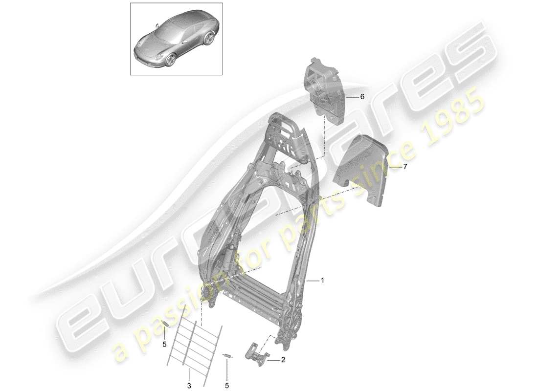 Porsche 991 (2014) Rückenlehnenrahmen Teildiagramm