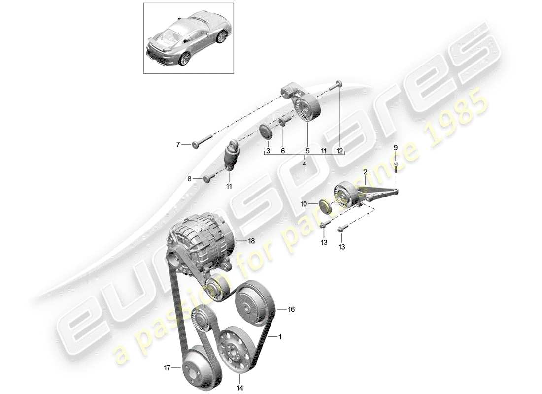 Porsche 991R/GT3/RS (2014) Keilrippenriemen Teildiagramm