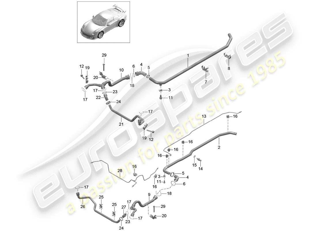 Porsche 991R/GT3/RS (2014) Wasserkühlen Teildiagramm