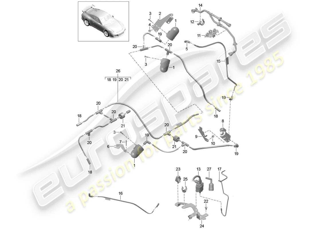 Porsche 991R/GT3/RS (2014) Vakuumsystem Teildiagramm