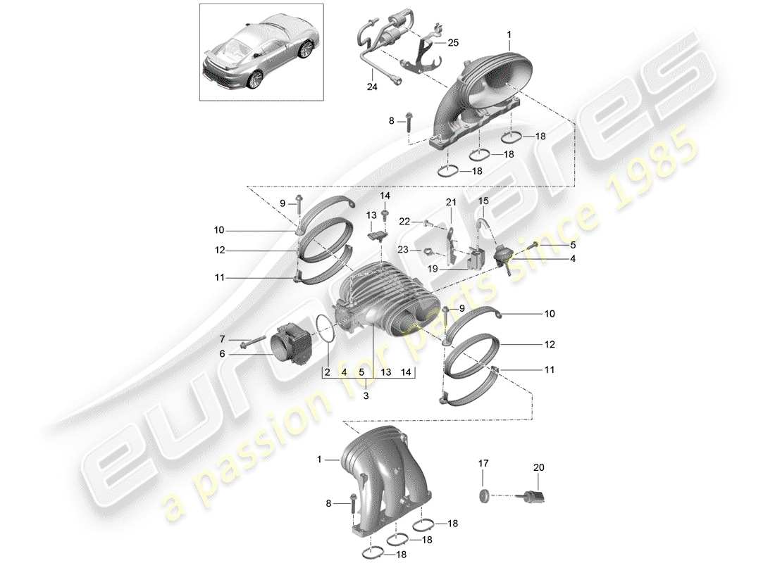 Porsche 991R/GT3/RS (2014) ANSAUGSYSTEM Teildiagramm