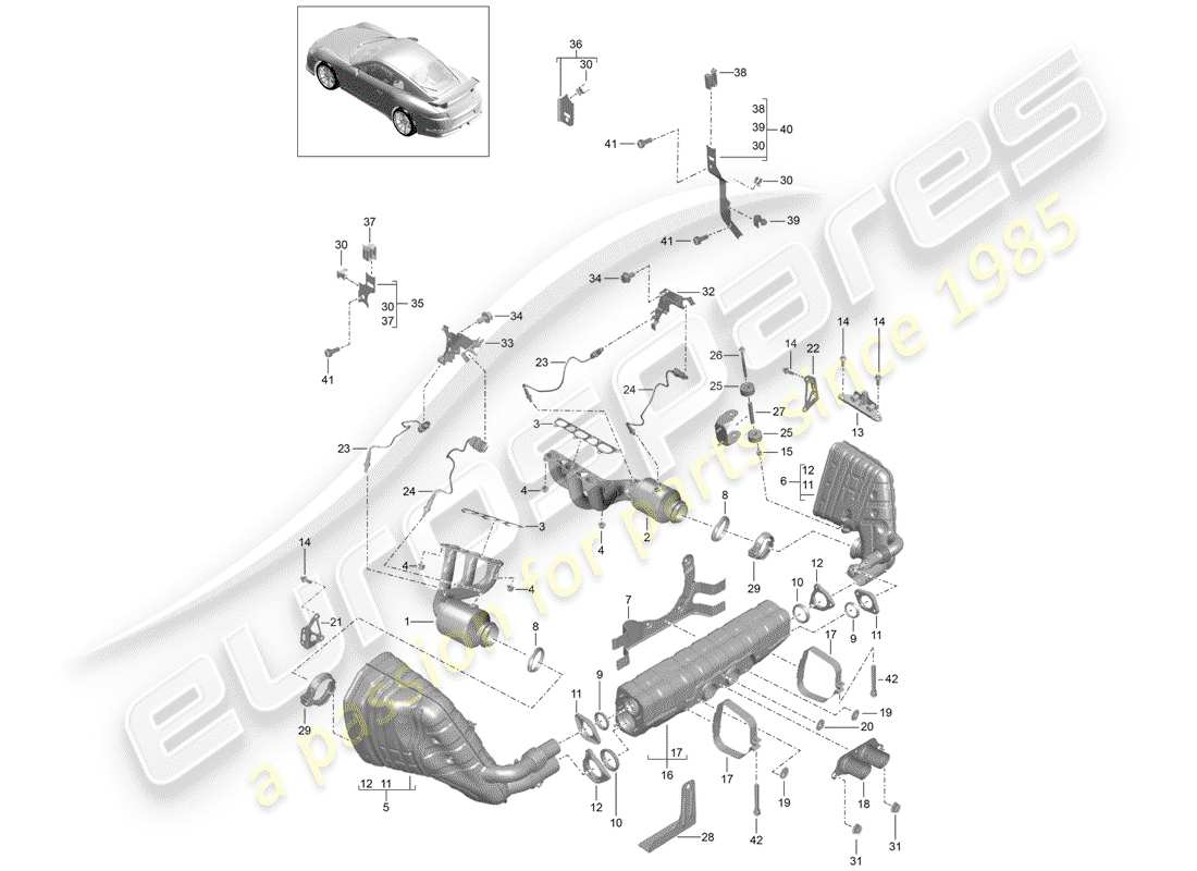 Porsche 991R/GT3/RS (2014) Abgassystem Teildiagramm