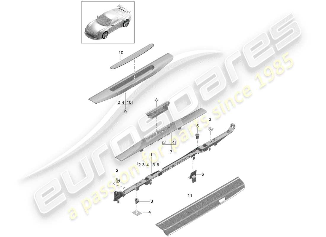 Porsche 991R/GT3/RS (2014) Beschichtung Teilediagramm