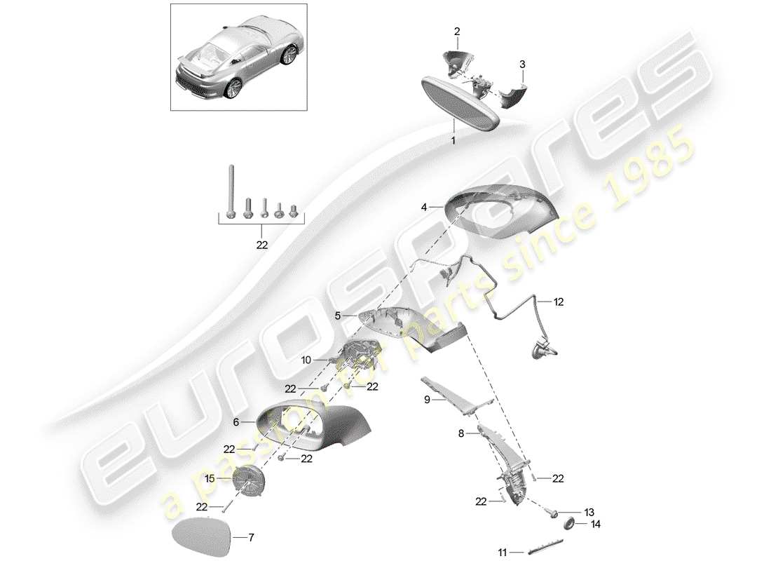 Porsche 991R/GT3/RS (2014) Rückspiegel innen Teildiagramm