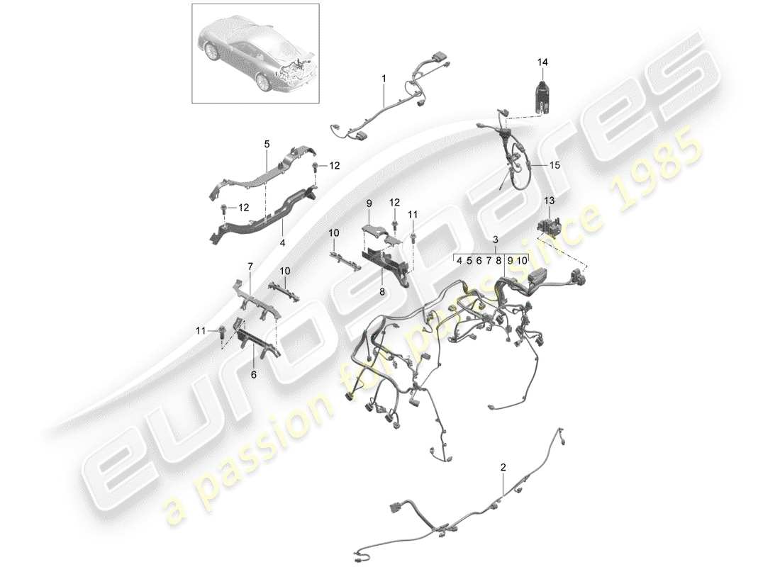 Porsche 991R/GT3/RS (2014) Kabelbäume Teildiagramm