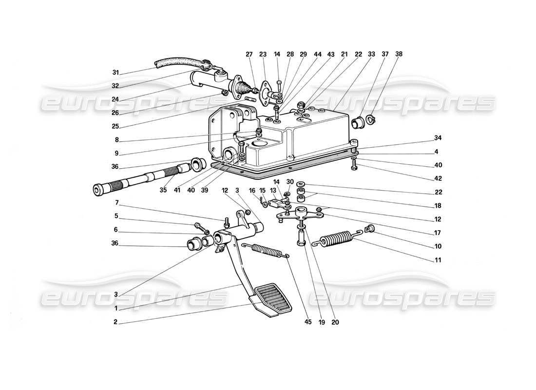 Ferrari Testarossa (1987) Kupplungsausrücksteuerung Teilediagramm