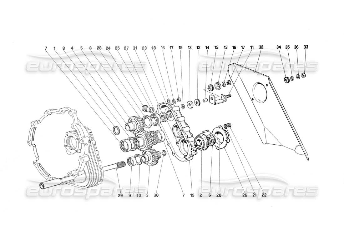 Ferrari Testarossa (1987) Getriebegetriebe Teilediagramm