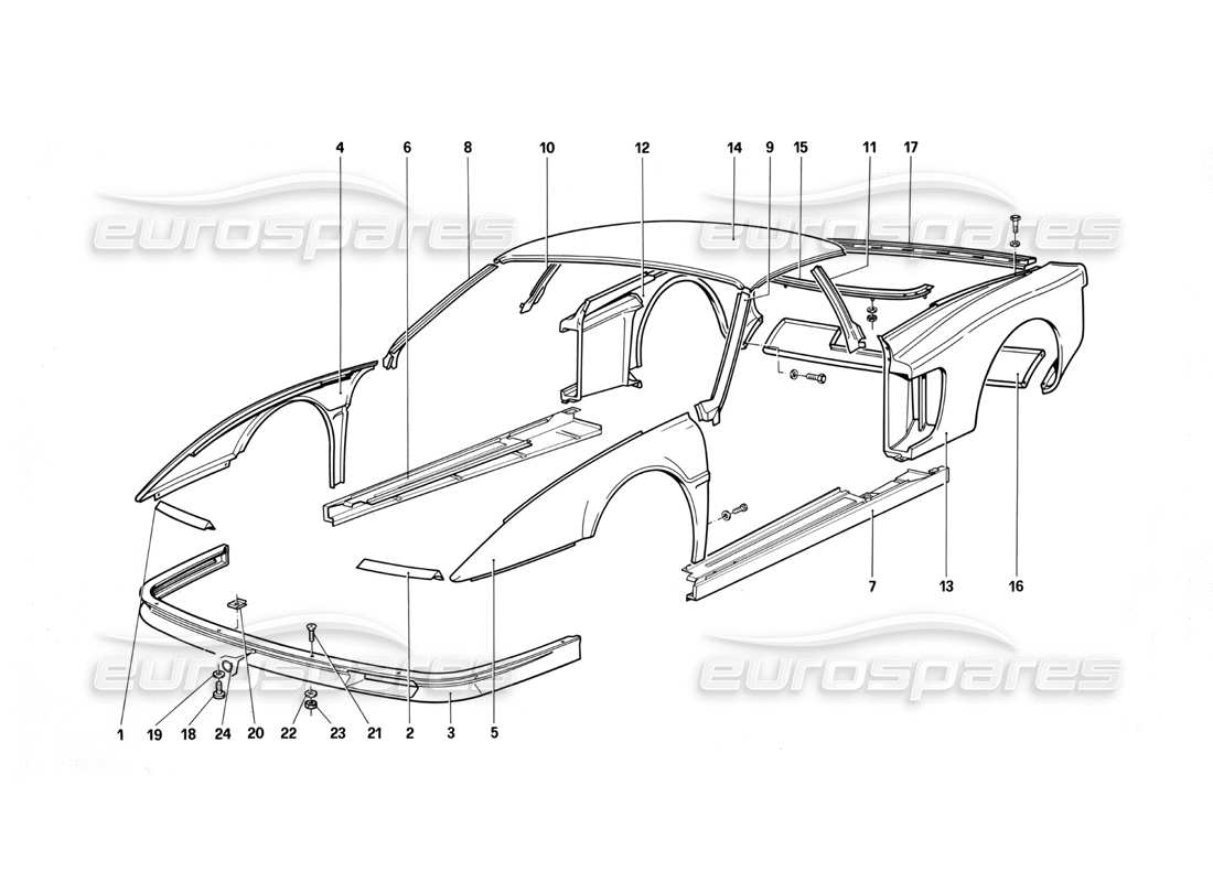 Ferrari Testarossa (1987) Körper - Externe Komponenten Teilediagramm