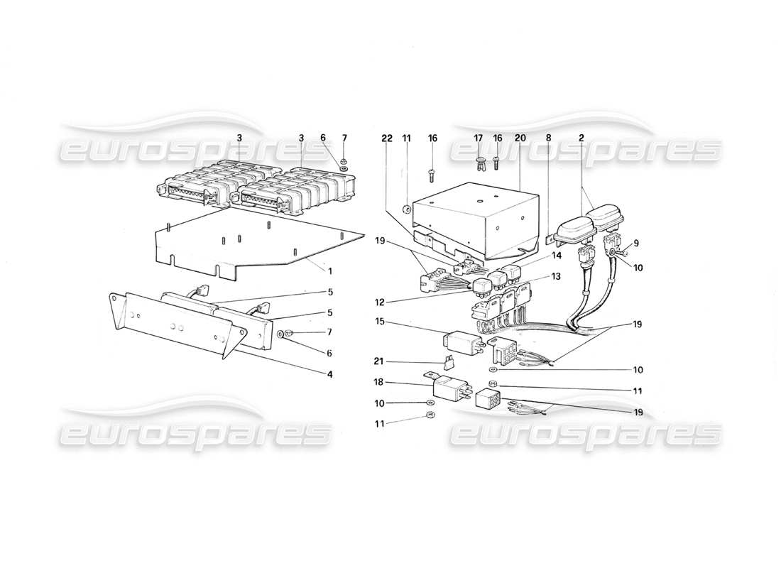 Ferrari Testarossa (1987) Elektrische Steuerungen für Ke – Jetronic und Auspuff Teilediagramm