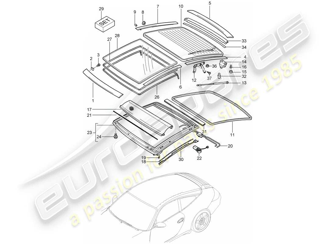 Porsche 997 Gen. 2 (2011) Glasdach Teildiagramm